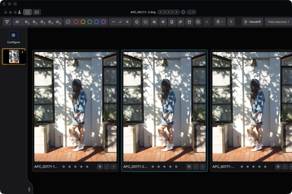 The five review modes shown at the bottom of the workspace.