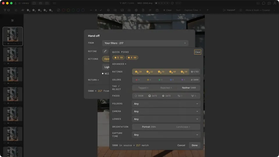 The current Handoff Refine panel with manual selection controls; Auto-Cull is not exposed.