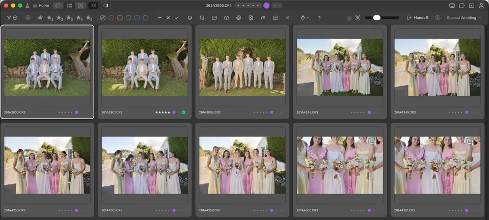 The same photos with Preview Edits showing Golden Hour Weddings, a Colorbration made from a Lightroom preset.