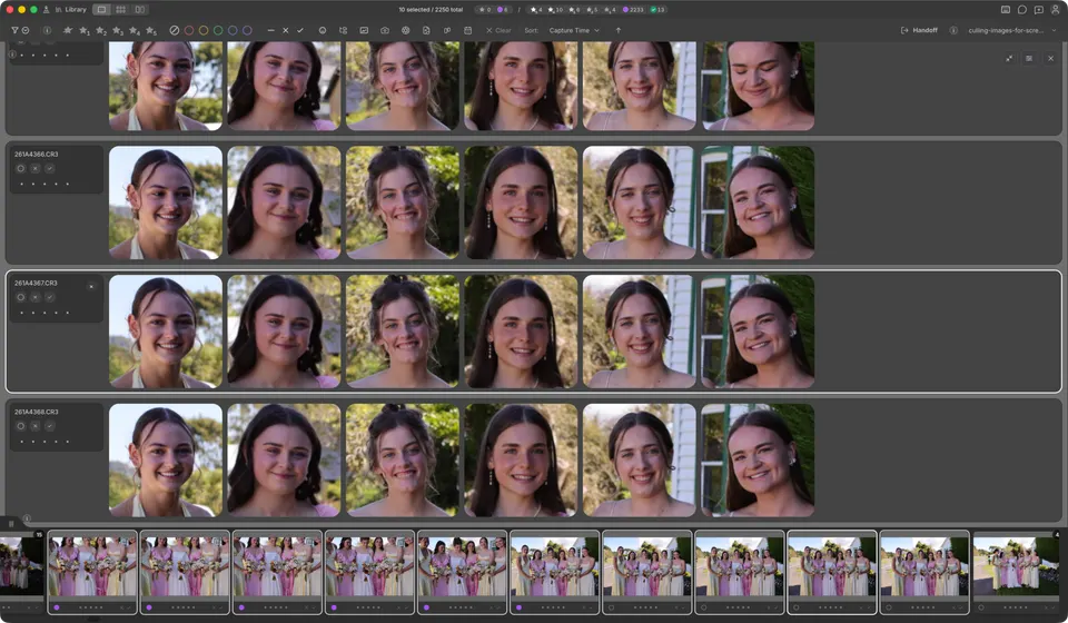 Face Survey lines up the faces from every selected photo.