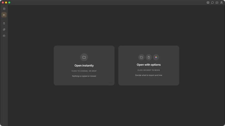 Cullibrate main window on first launch — empty workspace with the ingest bar visible.