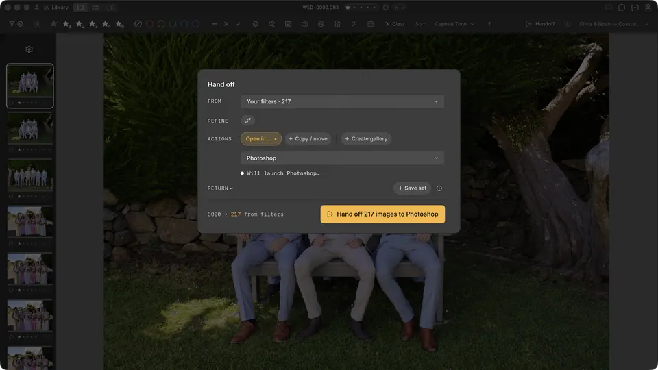 The Handoff workspace with Photoshop selected.
