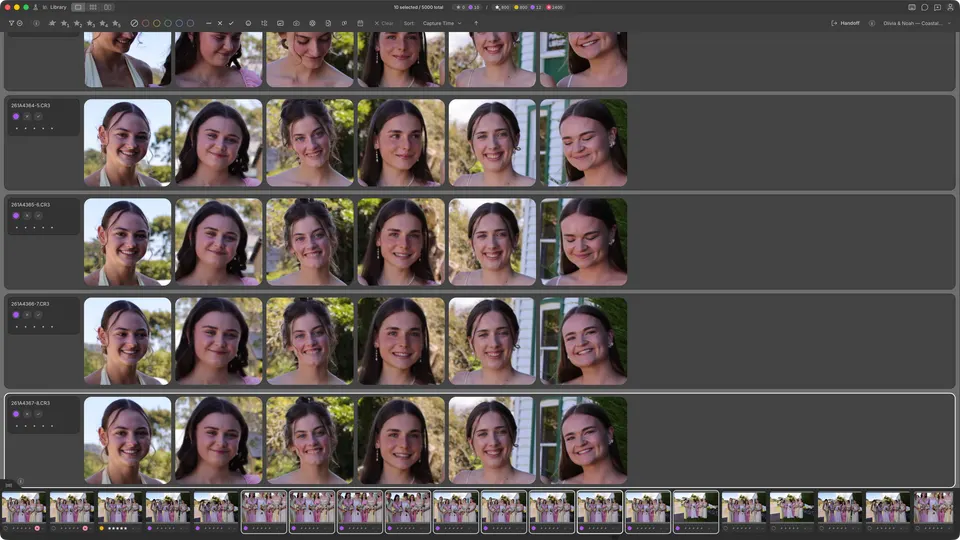Face Survey lines up the faces from every selected photo.