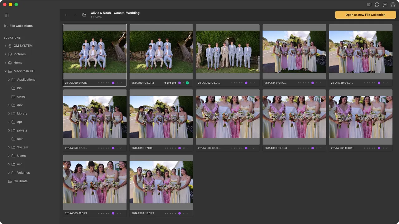Cullibrate Explorer with a folder tree beside a directly browsed photo folder.