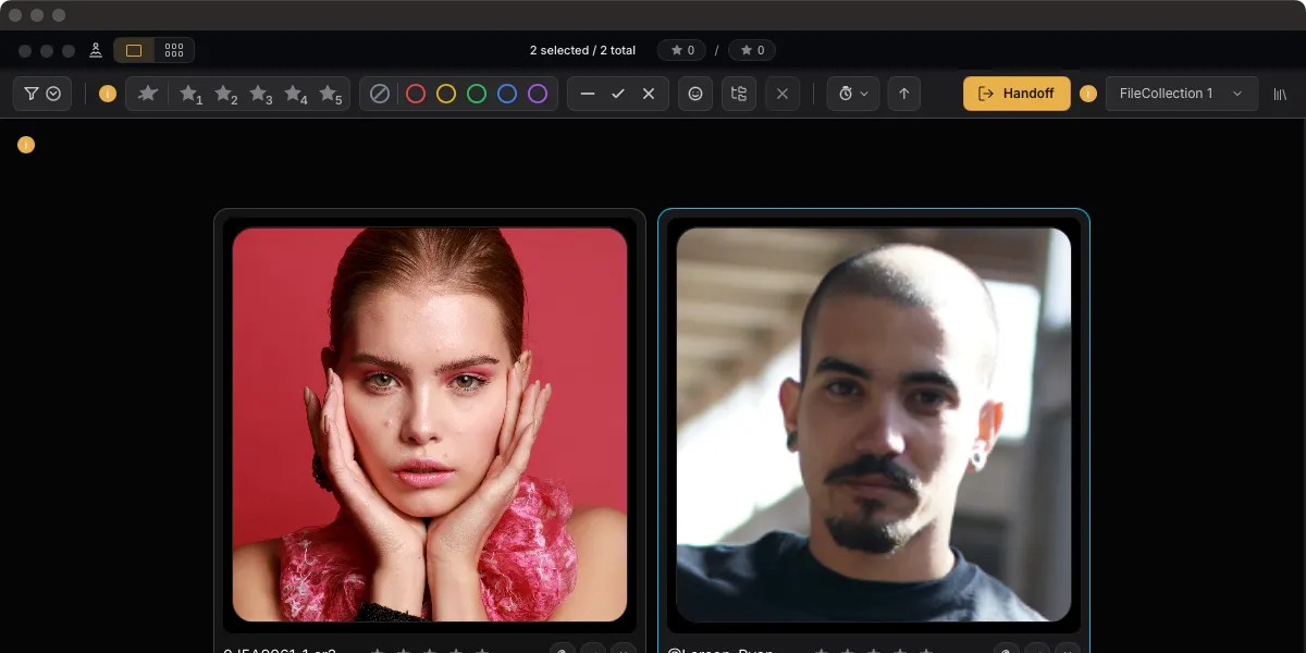 Cullibrate face survey view comparing two detected faces.